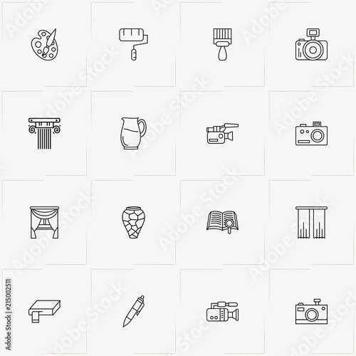 Art line icon set with putty knife, architecture and palette