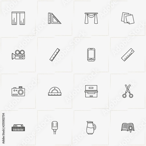 Art line icon set with book, synthesizer and scissor