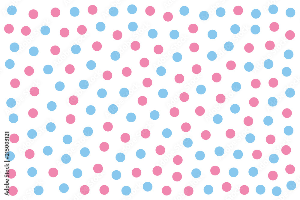 Baby blue and pink dots over white. Background made of randomly placed colored little spots. Spotted area. Wallpaper. Isolated illustration on white background. Vector.
