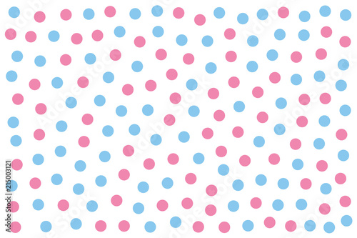 Baby blue and pink dots over white. Background made of randomly placed colored little spots. Spotted area. Wallpaper. Isolated illustration on white background. Vector. photo