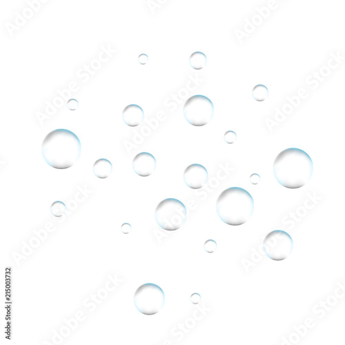 Underwater fizzing air bubbles on white background. Fizzy sparkles in water, sea, aquarium, ocean. Effervescent drink. Undersea vector texture.