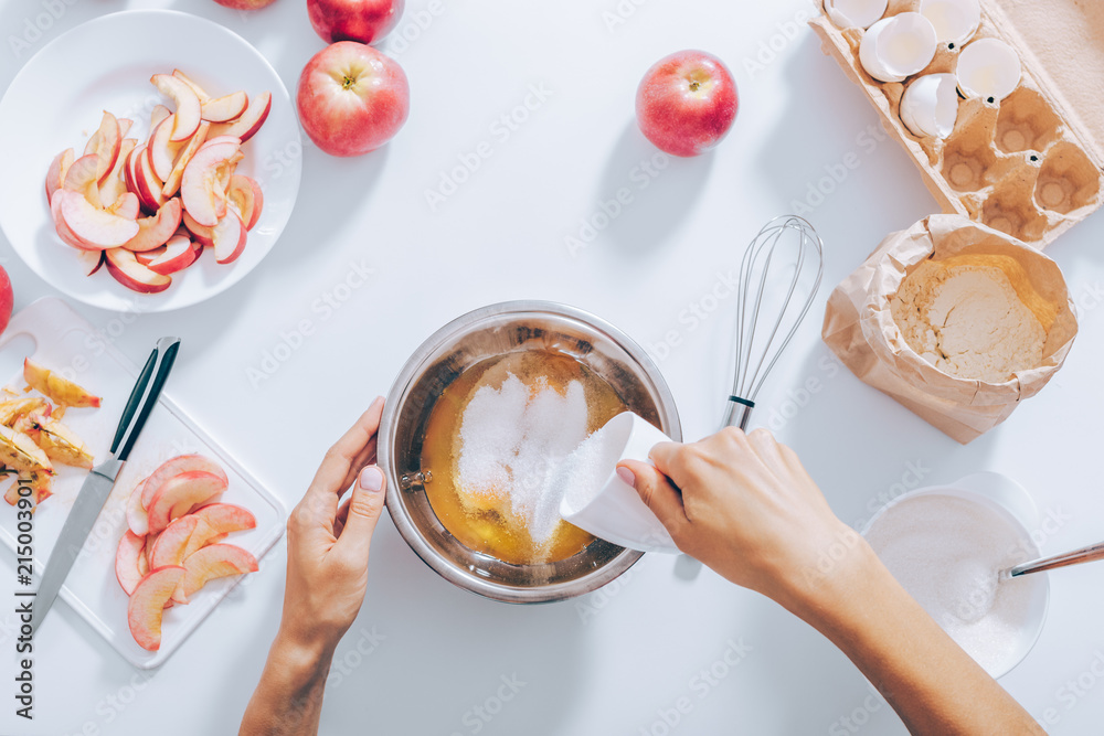 Process of making apple pie, top view Process of making apple pie, top view