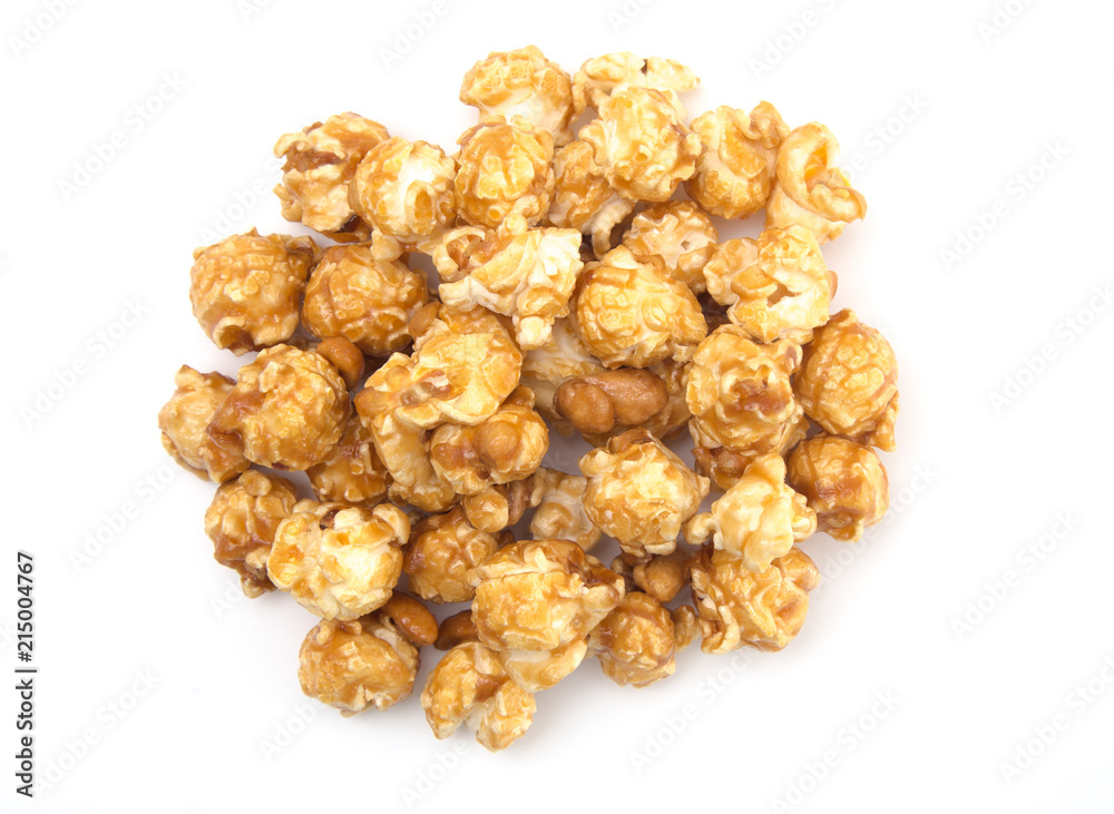 Caramel and Peanut Popcorn on a White Background Caramel and Peanut Popcorn on a White Background