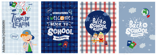 vector posters "back to school" and "time to learn," postcards and backgrounds on the school theme