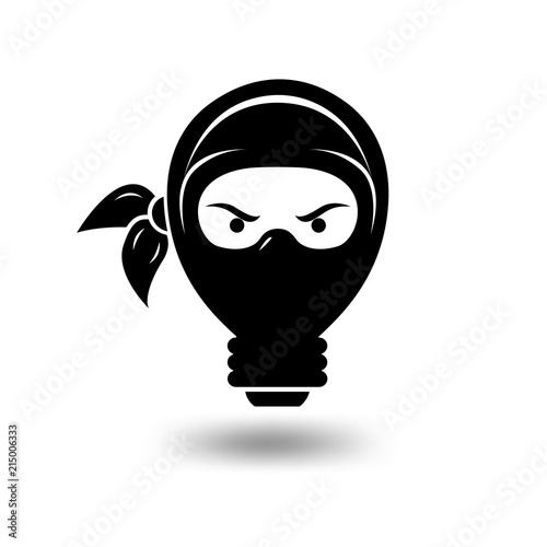 Light bulb ninja logo template. Creative idea vector design. Smart ninja logotype