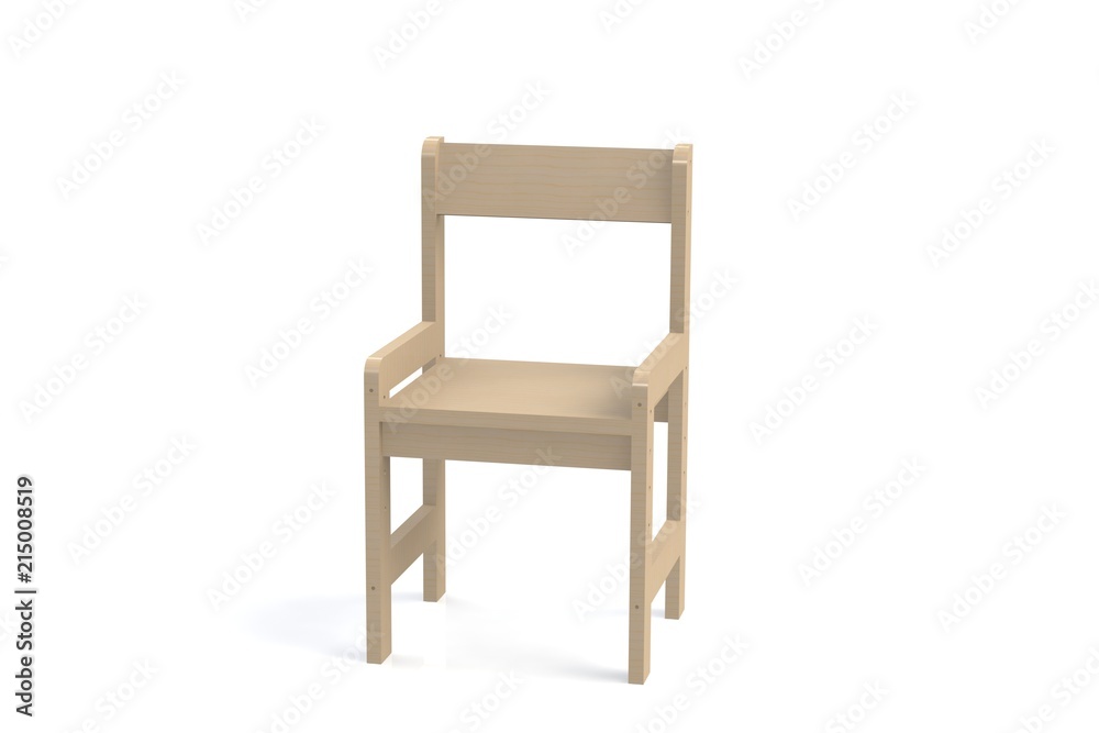 Little child wooden chair on a white background. 3D-model rendering chair. Little child wooden chair on a white background. 3D-model rendering chair.