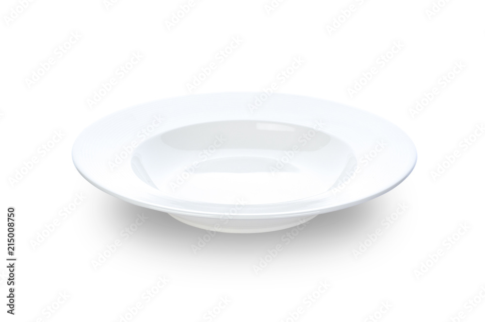 Empty ceramic round plate isolated on white with clipping path Empty ceramic round plate isolated on white with clipping path
