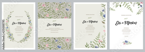 Design greeting card \ wedding invitations, floral frames for your vintage posters and backgrounds with elements of meadow flowers, leaves 