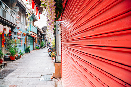 Obraz na płótnie Shennong Street, vintage style shop and cafe street in Tainan, Taiwan w salonie