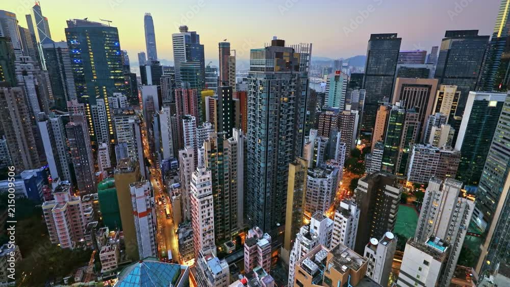 Hong Kong financial district. Modern office towers and appartment buildings panoramic view