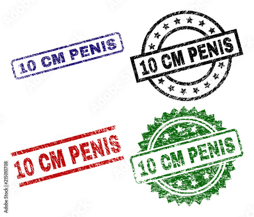 10 CM PENIS seal prints with distress texture. Black, green,red,blue vector rubber prints of 10 CM PENIS tag with dirty texture. Rubber seals with circle, rectangle, medallion shapes.