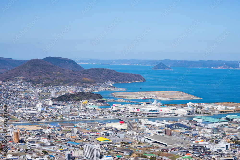 Landscape of the Seto Inland Sea(islands,river,factory site and city),Takamatsu,Kagawa,Shikoku,Japan