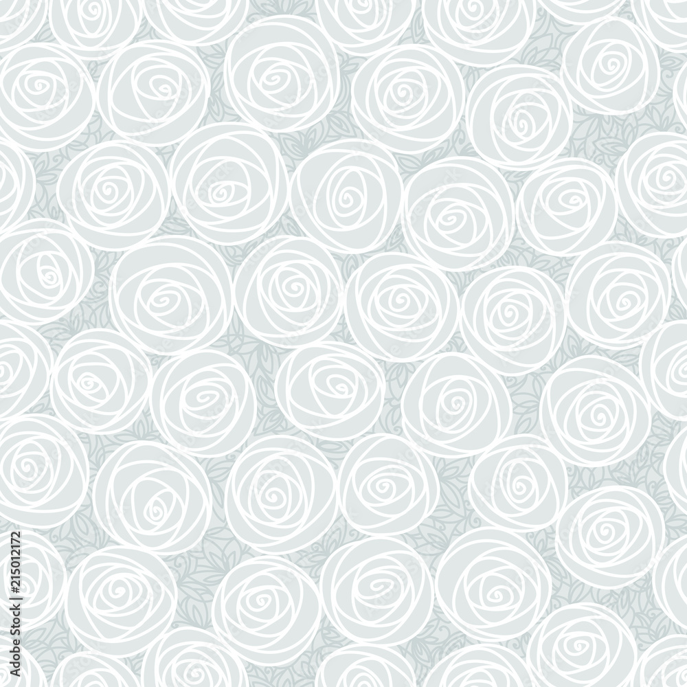 White seamless pattern. Outline stylized roses. Abstract floral background. Doodle hand drawn line art design element. White seamless pattern. Outline stylized roses. Abstract floral background. Doodle hand drawn line art design element.