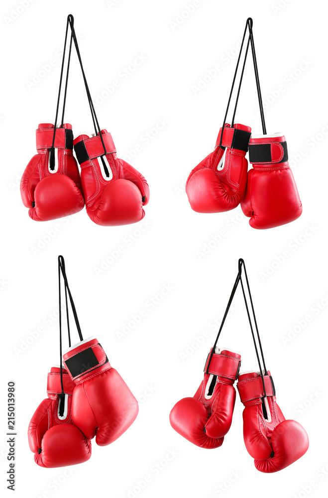 Set of boxing gloves on white background