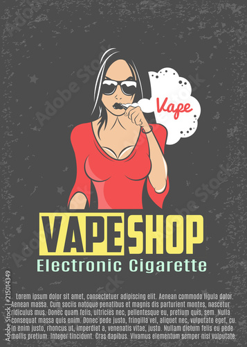 Poster For Vape Shop.Vintage color emblem.Vector illustration