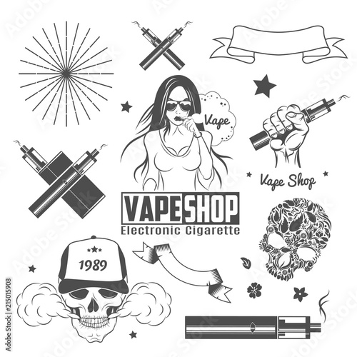 Vintage elements for Vape shop.Vector illustration