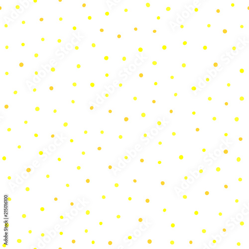 Irregular yellow polka dot scattered on white background. Spotted seamless pattern.
