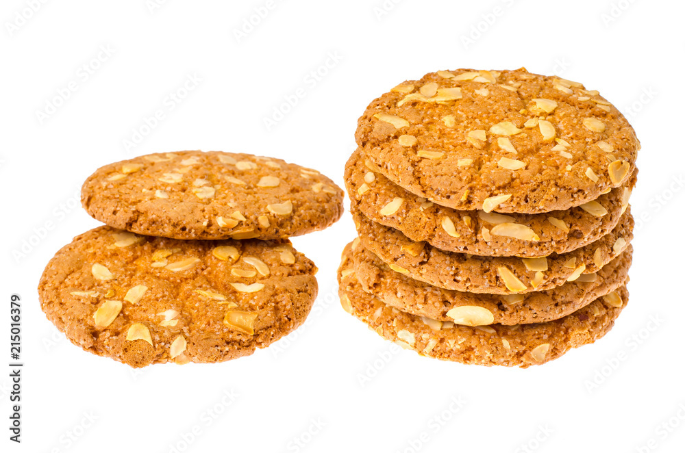 Cookies with oat flakes, nuts, isolated on white. Studio Photo Cookies with oat flakes, nuts, isolated on white. Studio Photo