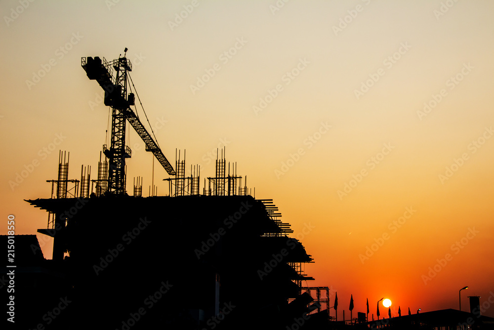 silhouette of a crane at sunset