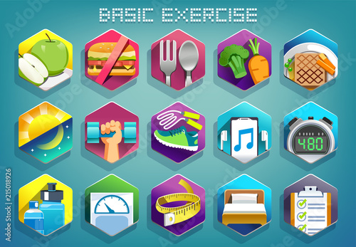 Basic exercise for lose weight color icon concept. Program body weight control.