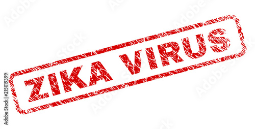 ZIKA VIRUS stamp seal print with grunge style. Red vector rubber print of ZIKA VIRUS text with retro texture. Text label is placed inside rounded rectangle frame.