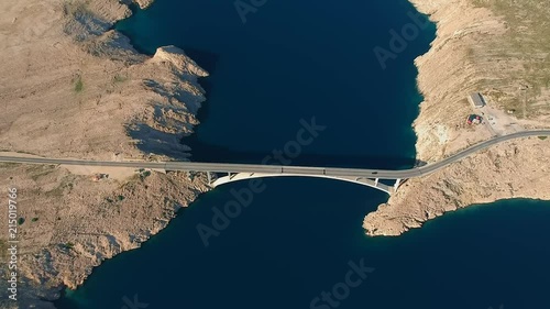 Very high shot showing bridge connecting island and mainland