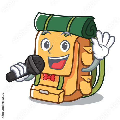 Singing backpack mascot cartoon style