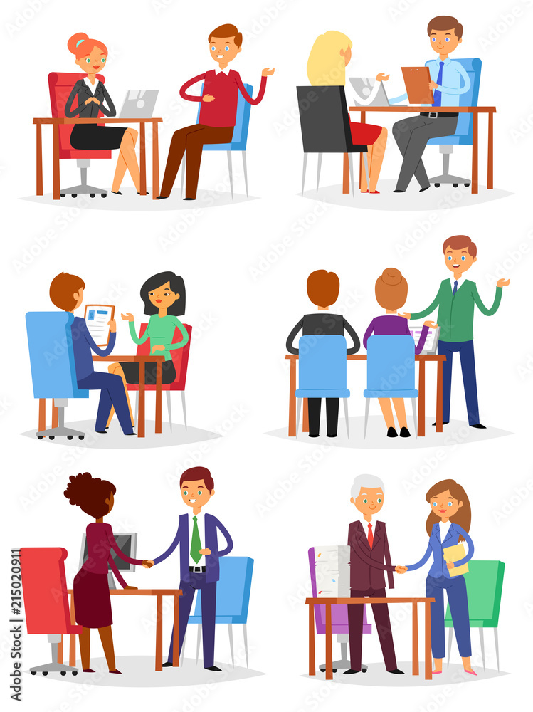 Fotografie Interview vector interviewed people on business meeting and interviewee or inter