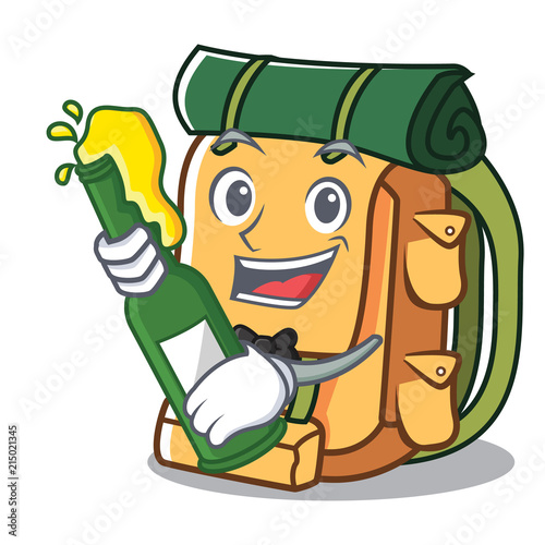With beer backpack mascot cartoon style
