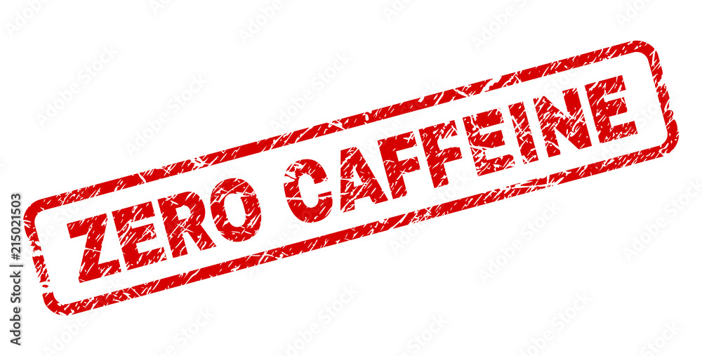 ZERO CAFFEINE stamp seal print with distress style. Red vector rubber print of ZERO CAFFEINE text with dirty texture. Text caption is placed inside rounded rectangle frame. ZERO CAFFEINE stamp seal print with distress style. Red vector rubber print of ZERO CAFFEINE text with dirty texture. Text caption is placed inside rounded rectangle frame.