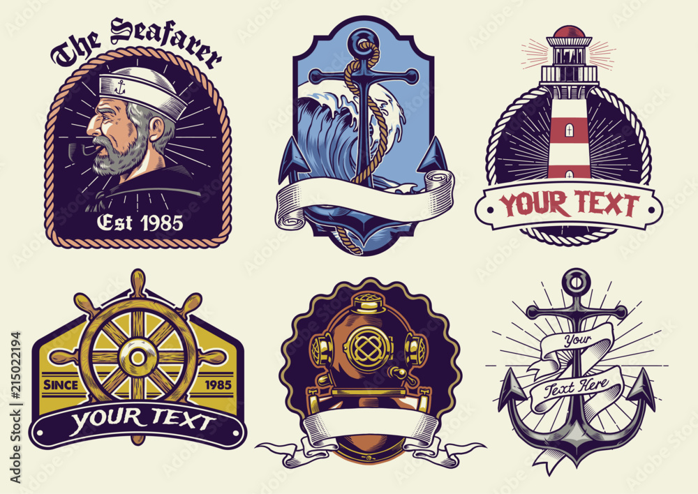 Naklejka premium badges design collection nautical in vintage look
