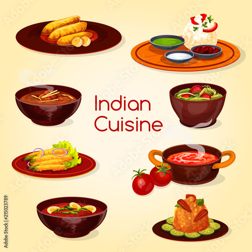 Indian cuisine food, thali dish and desserts