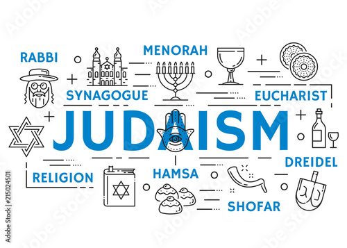 Canvas Print Judaism religion symbols, thin line icons