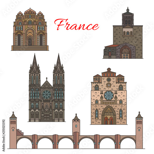 Travel landmarks of France, famous tourist sights