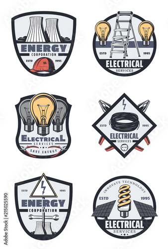 Electrical service and power industry retro badges