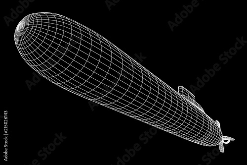 Military atomic submarine underwater boat. Wireframe low poly mesh vector illustration