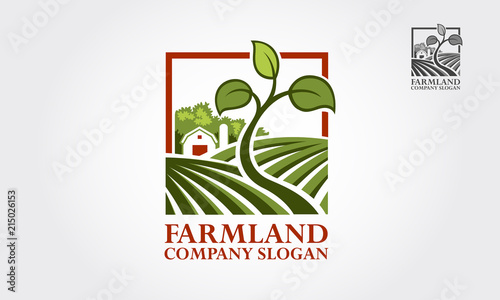 Farmland Vector Logo Illustration. Vector template with farm landscape.