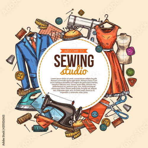 Sewing studio sketch poster for tailor shop