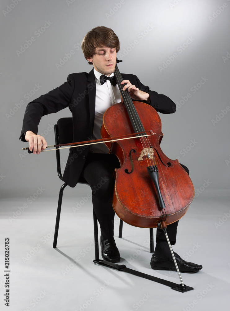 Ταπετσαρία Portrait of the cellist on a light background.