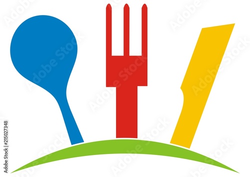 Cutlery, spoon, fork and knife, multicolored vector illustratiion	