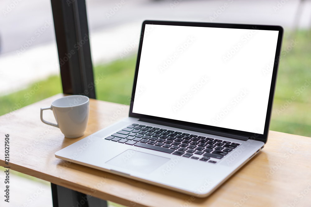 mock up Using laptop with blank screen computer modern