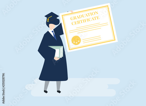 Character of a graduate holding a graduation certificate illustration