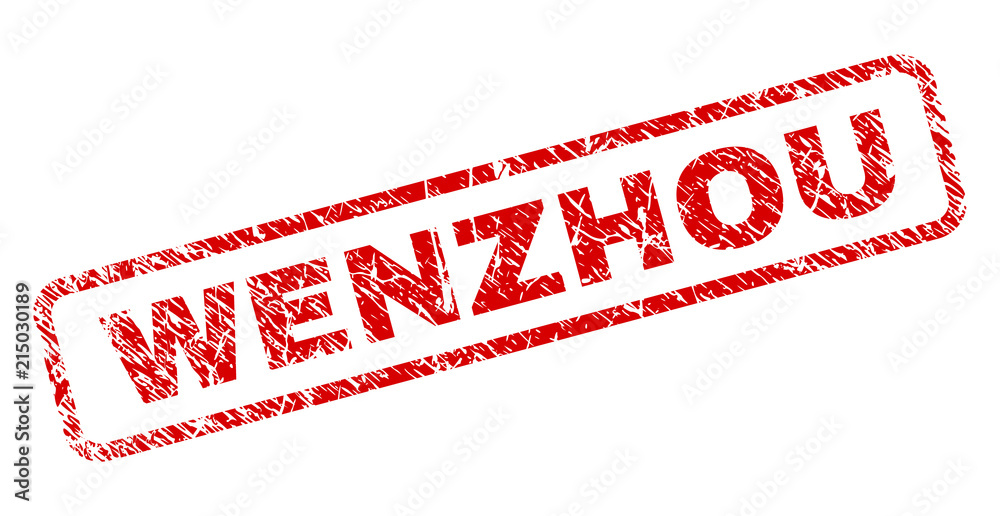 WENZHOU stamp seal print with grunge style. Red vector rubber print of WENZHOU text with retro texture. Text title is placed inside rounded rectangle frame. WENZHOU stamp seal print with grunge style. Red vector rubber print of WENZHOU text with retro texture. Text title is placed inside rounded rectangle frame.