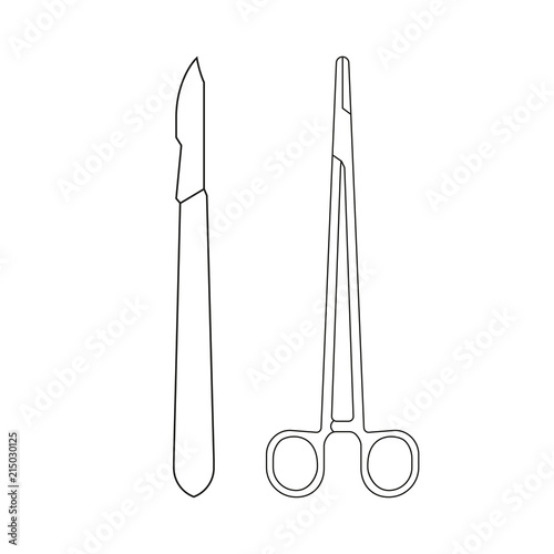 Surgical instruments. Medical scalpel and clamp line outline icon. Surgery  symbol. Vector illustration. vector de Stock | Adobe Stock