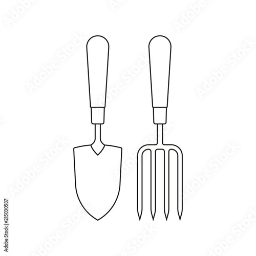 Gardening tools. Garden trowel spade or shovel and garden fork line icons. Vector illustration.