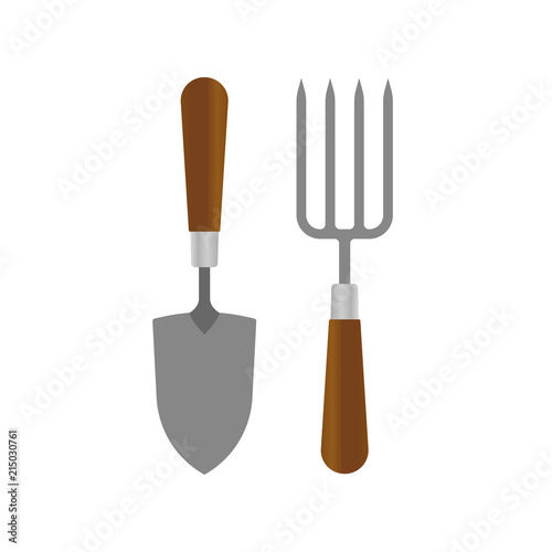 Gardening tools. Garden trowel spade or shovel and garden fork icons. Vector illustration.