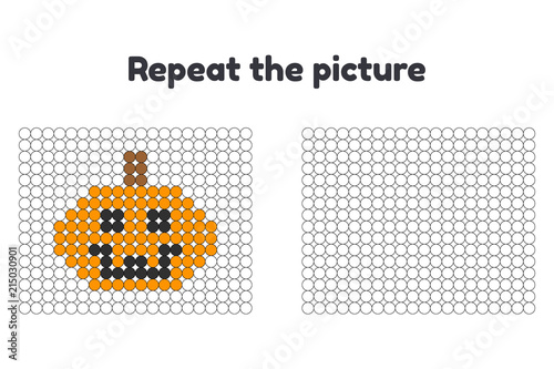 Vector illustration. Game for preschool children. Repeat the picture. Paint the circles. Halloween. pumpkin.