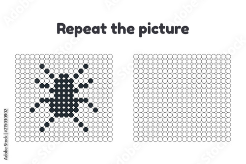 Vector illustration. Game for preschool children. Repeat the picture. Paint the circles. Halloween. black spider.