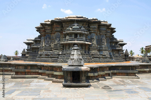 View of stellate, star Shape, form of shrine outer wall at the Chennakeshava temple. Belur, Karnataka. View from West.