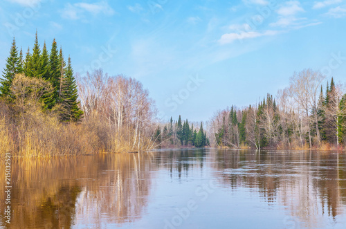 Spring flood in Siberia. River Chet in the Tomsk region.